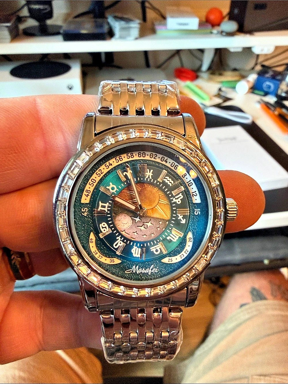 Men's Silver & Blue Watch Like New